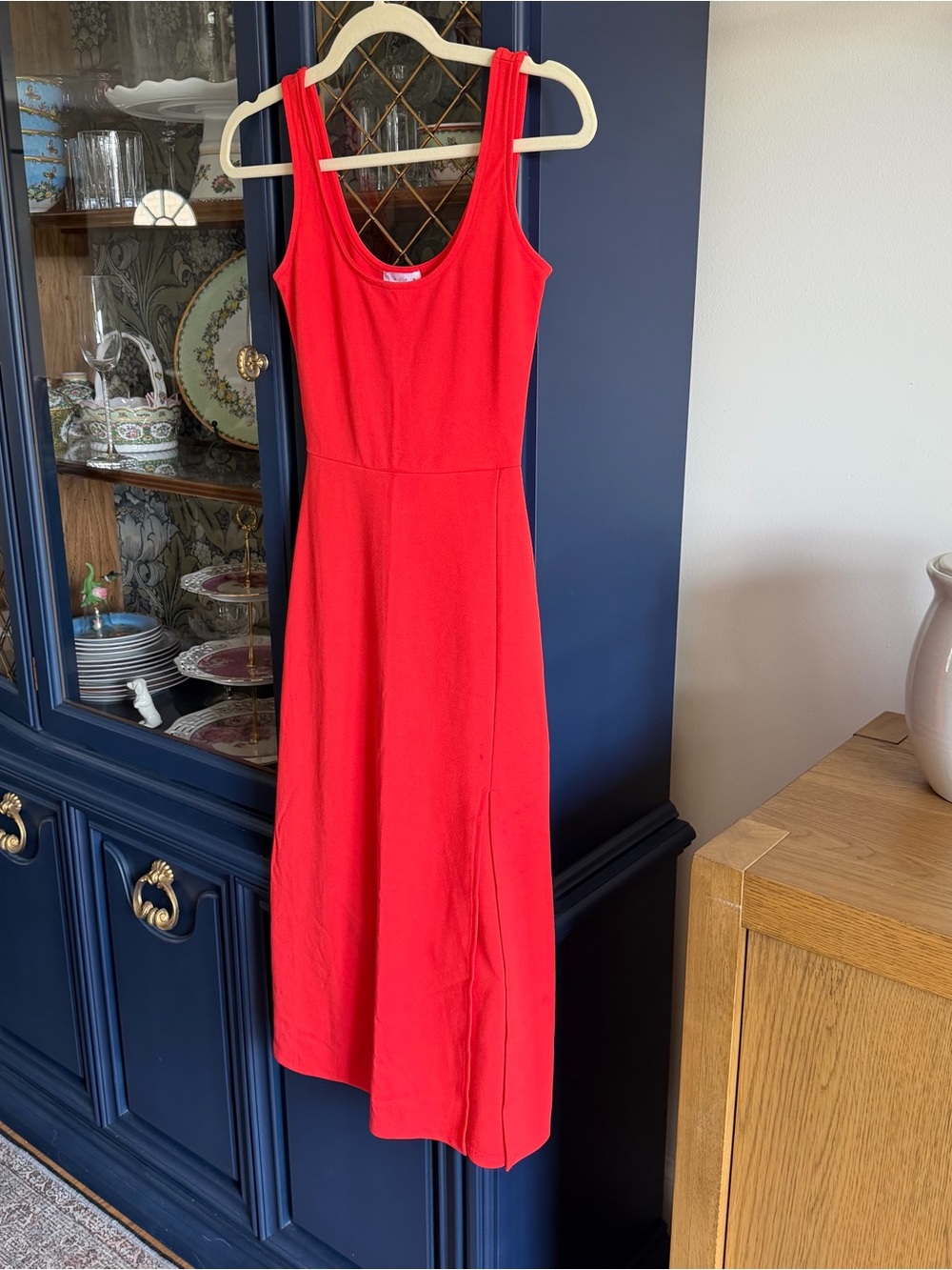Leith Red Sleeveless Midi Dress - Classic Scoop Neck Slit